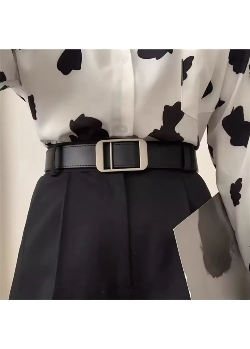 Жіночий ремінь без отворів з екошкіри чорний 105 см, стильний регульований пояс із прямокутною пряжкою для суконь і джинсів No Brand (362682315)