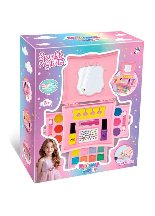 Игровой набор для детского маникюра 6801A, ящик с тенями, кисточка, помада, лаки 2 шт., наклейки, разделители для пальцев No Brand (368029587)
