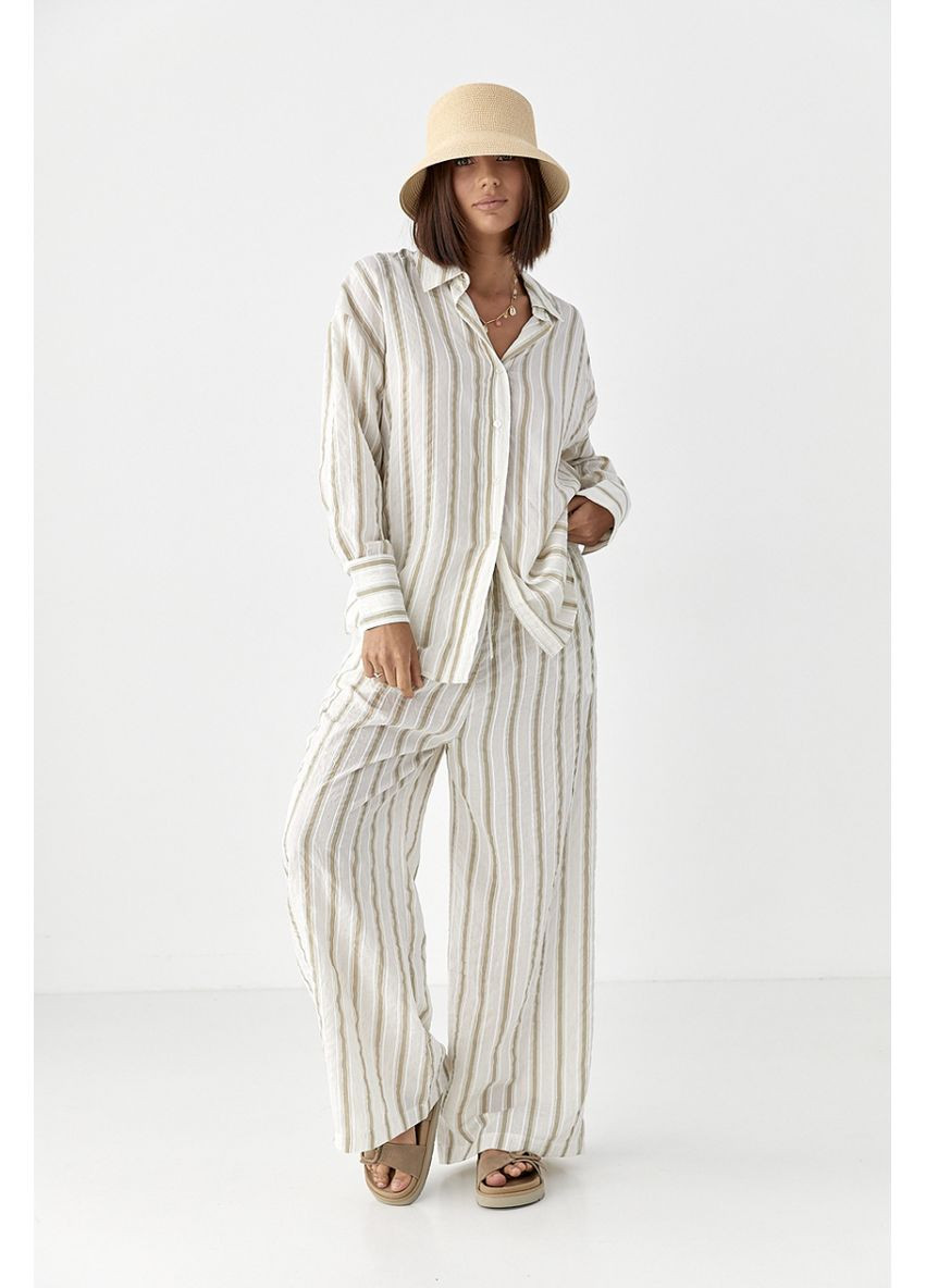 Літній костюм у смужку з брюками та сорочкою Lurex Костюм-двойка (370377320)