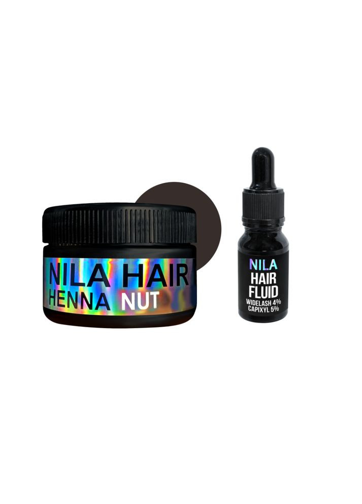 Набір Хна для волосся Горіх (Nut), 60г + Hair Fluid Сироватка для росту волосся, скло + піпетка, 10мл Nila (335877601)