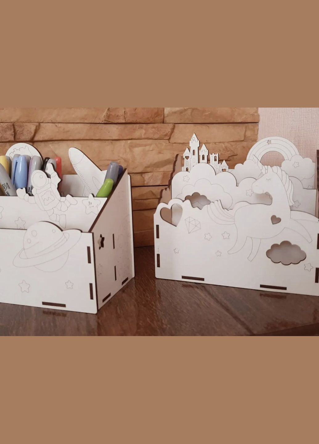 Дерев'яний дитячий шкільний самозбірний організатор для канцтоварів, підставка для олівців та ручок No Brand (305076693)