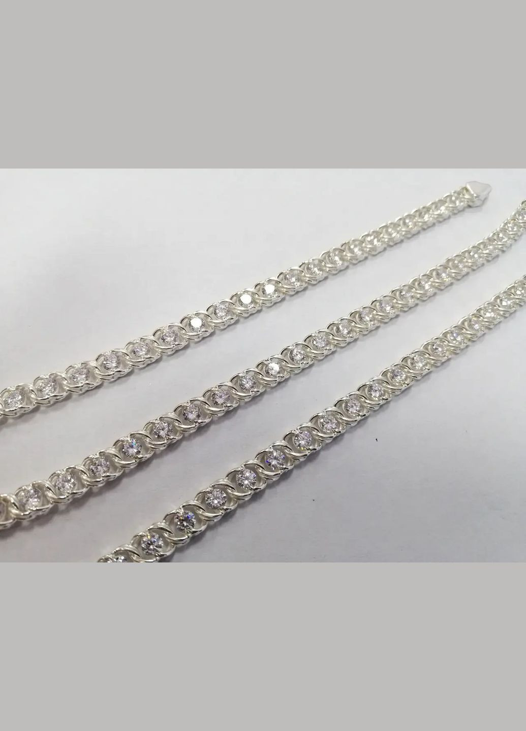 Срібний ланцюжок арабський Бісмарк із білими каміннями Shiny 1144-76 45см No Brand (332806826)