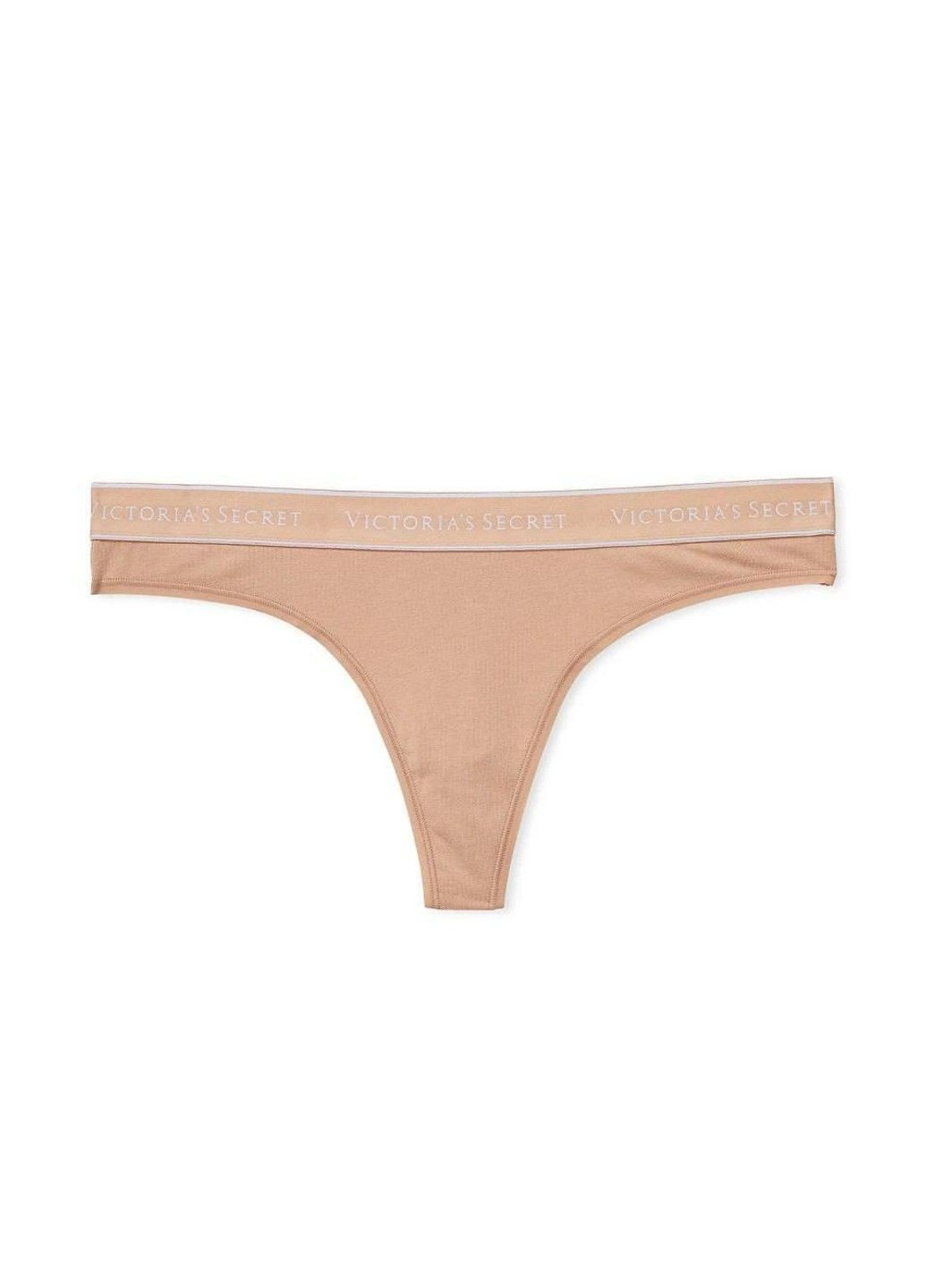 Трусики-стринги женские хлопковые Logo Cotton Thong Panty бежевые XL Victoria's Secret (316659313)