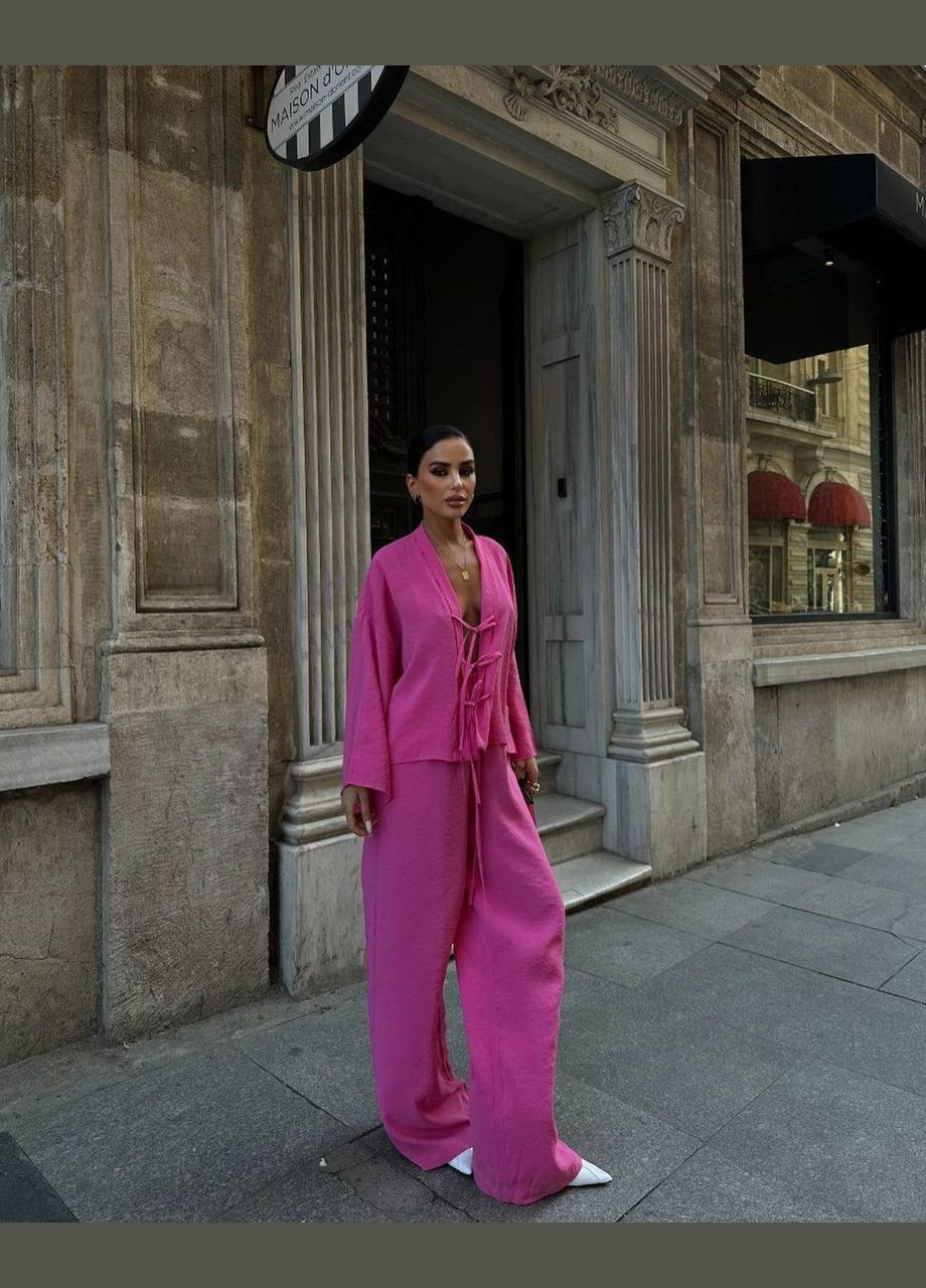 Женский костюм из жатки рубашка на завязках + брюки MonCher (338186196)