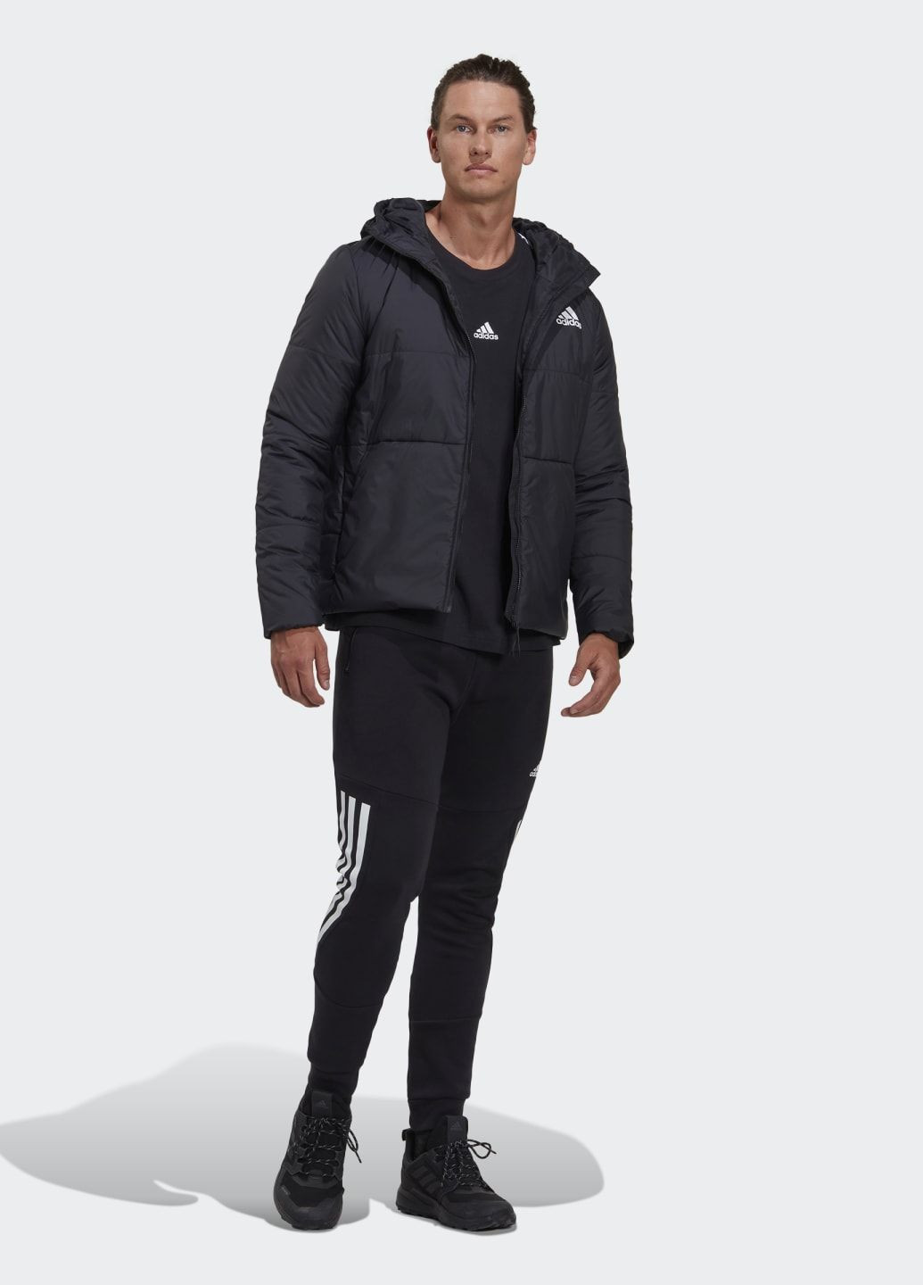Чорна демісезонна утеплена куртка з капюшоном bsc 3-stripes adidas