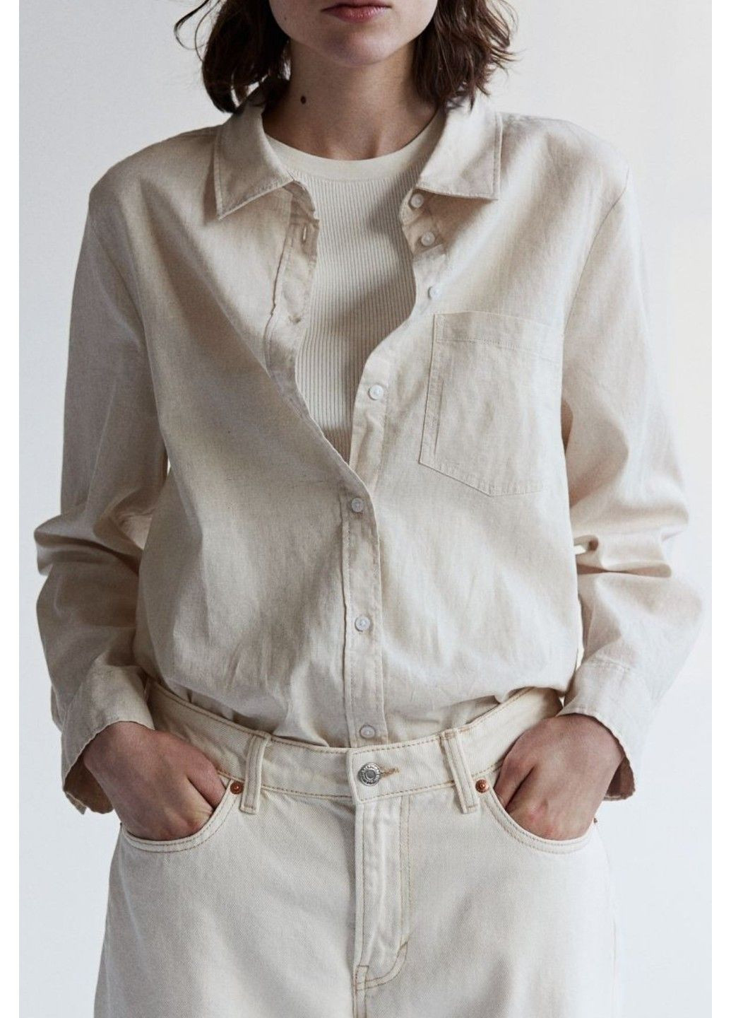 Жіноча лляна сорочка Н&М (57114) М Світло-бежева H&M (293819627)