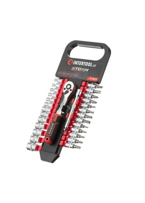 Набор головок 1/4" 4-14 мм., TORX, PH, HEX, SL, 72 зуба, 28ед., Cr-V MDR Intertool (385869670)