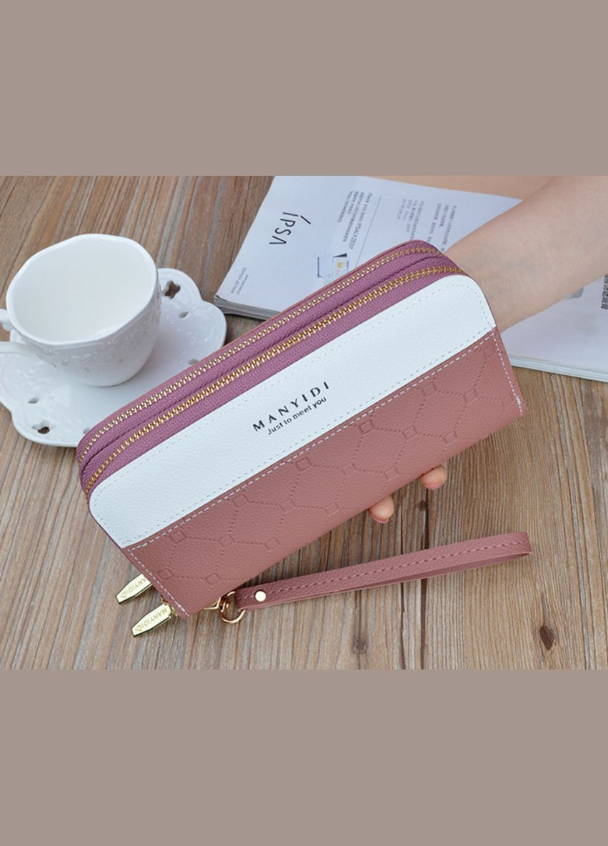Стильный женский кошелек клатч на 2 молнии с ремешком на руку Розовый No Brand (299314042)