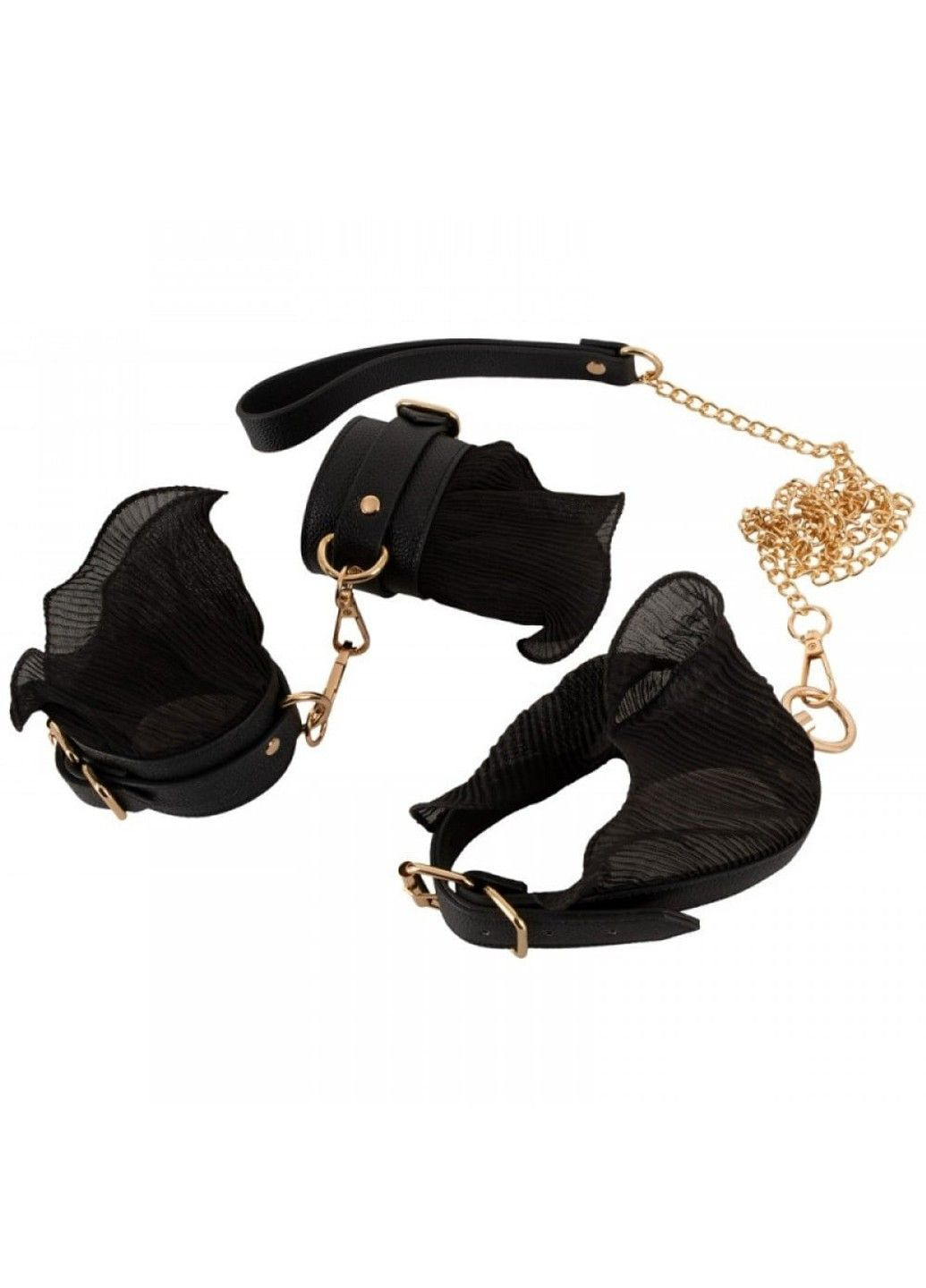 БДСМ-набор ошейник с поводком и наручники, черно-золотой Bad Kitty (289783880)