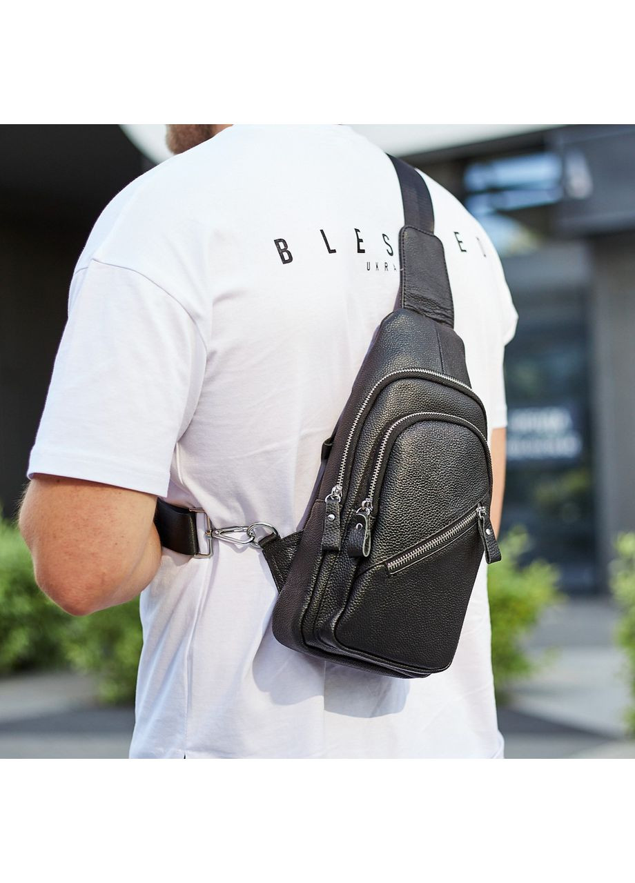Чоловічий слінг сумка через плече шкіряна чорна 33737 Tiding Bag (372792982)
