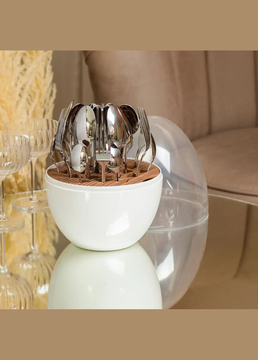 Набор столовых приборов на 6 персон из нержавеющей стали серебристый 24 штуки в яйце TS Kitchen Белый No Brand (317311022)