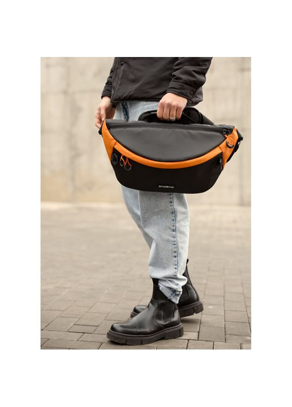 Мужская сумка-бананка под ноутбук Urban Laptop черно-оранжевая. Sambag (367041242)