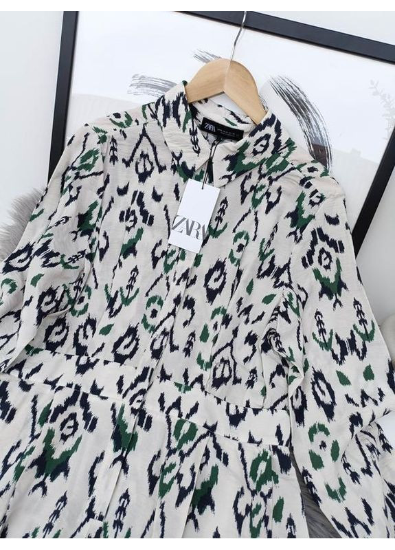 Комбинированное платье с рубашечным воротником и длинными рукавами Zara