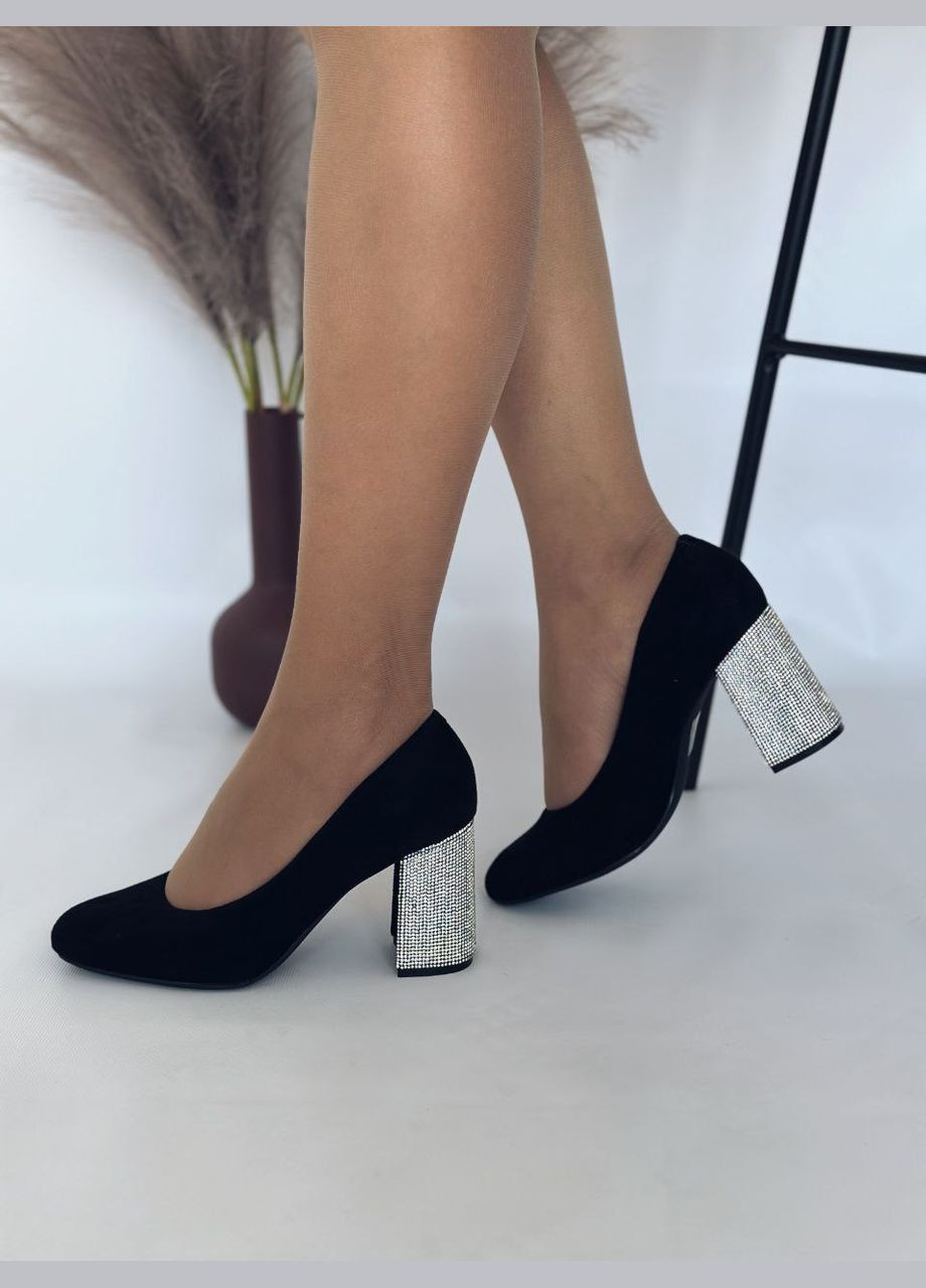 No Brand Жіночі вечірні туфлі на підборах з камінцями еко замш туфлі-човники чорний з штучна замша, — демісезон (315048623)