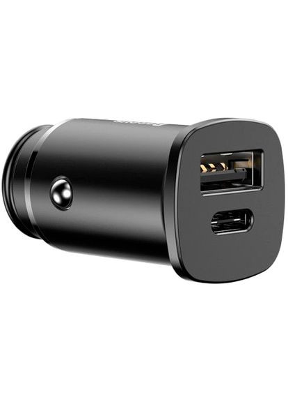 Автомобільний зарядний пристрій Square Metal PD 3.0 QC 4.0+ 30W USB+Type-C Black Baseus (307718075)