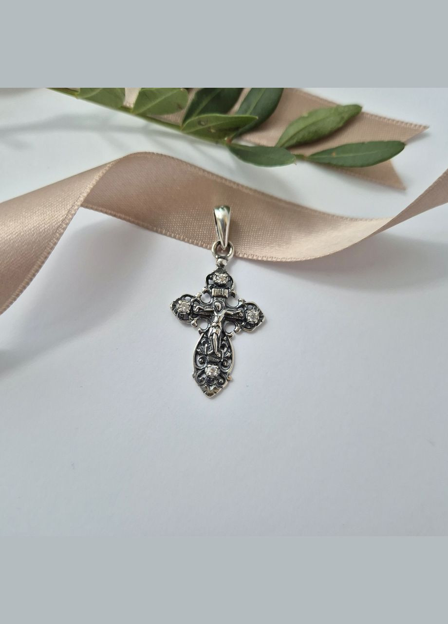 Серебряный крест с Белыми камнями серебро 925 пробы Черненное 3436ч 3.30г No Brand (329900842)