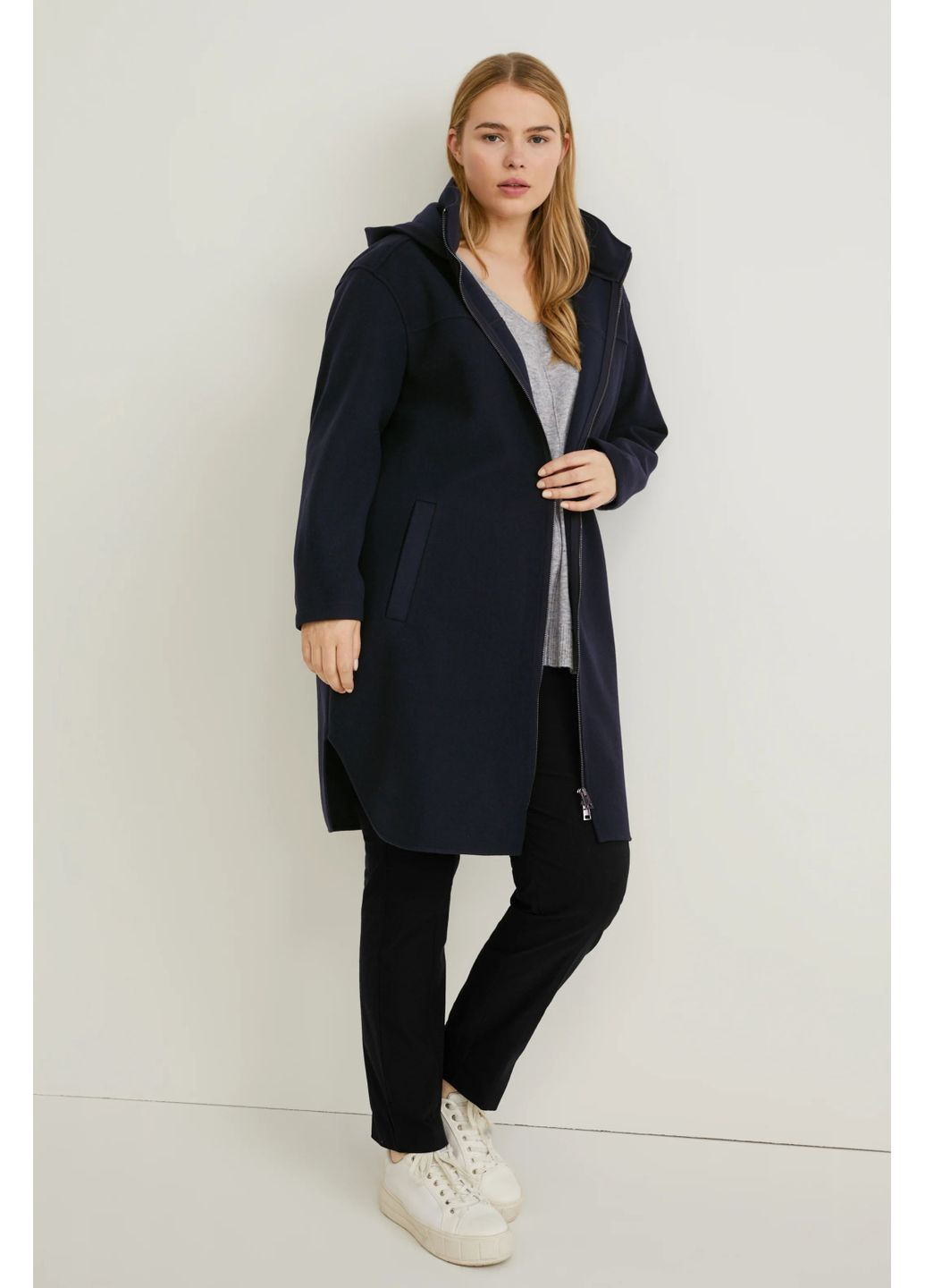 Темно-синє демісезонне Пальто з капюшоном C&A