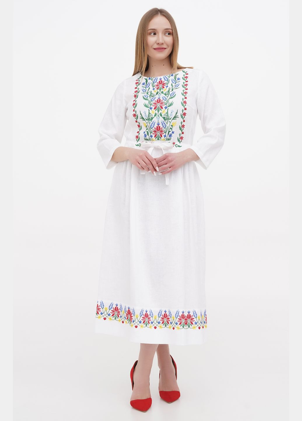 Белое платье журавка, белый, р.54, код 0234/54/101 ГАЛЕРЕЯ ЛЬОНУ