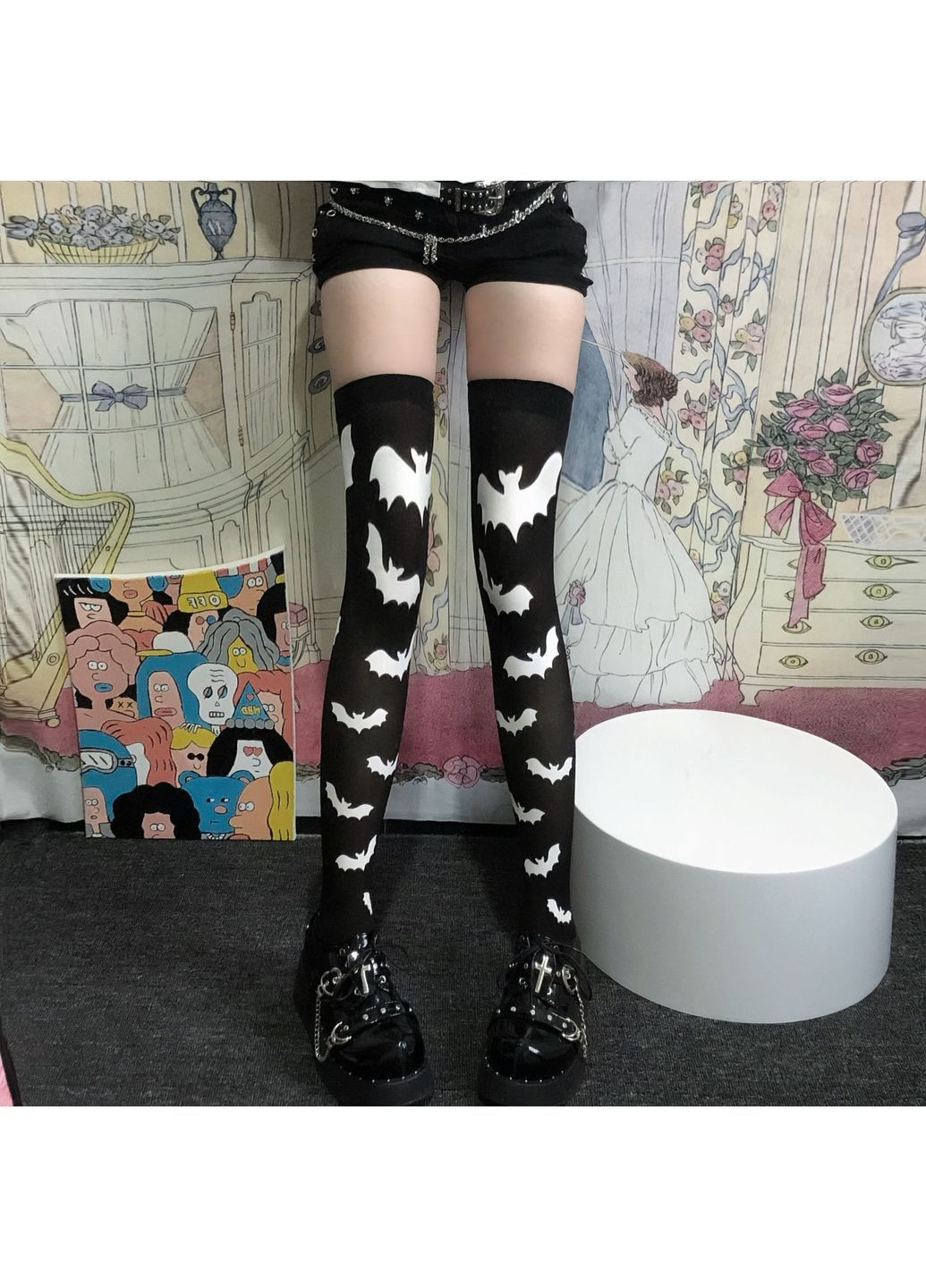 Панчохи для Хелловін Кажани one size чорно-білий Jannet Панчохи (362961512)