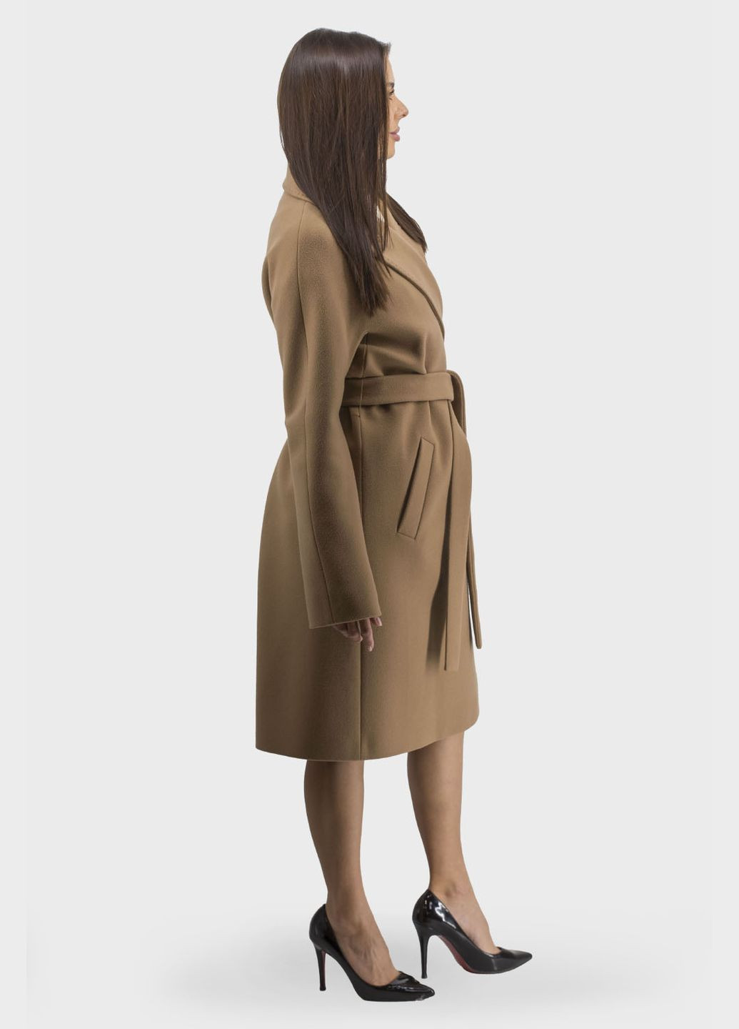 Бежевое демисезонное Классическое шерстяное пальто для женщин, без застежки, со швом Kent (кемел, ), 30614 No Brand