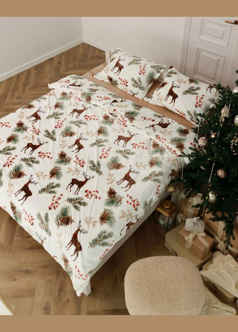 Постільна білизна комплект Напівторний 160х215 наволочка 50х70 2шт Білий (П-al-plush3-bavovna-005-01) No Brand (316230773)