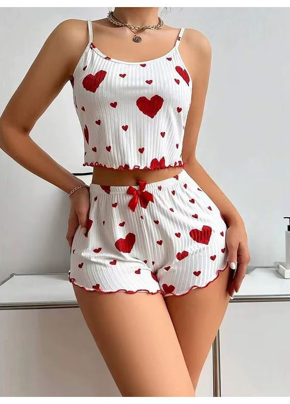 Белый летний пижама женская летняя в рубчик сердечка l белая (pzser-l) No Brand