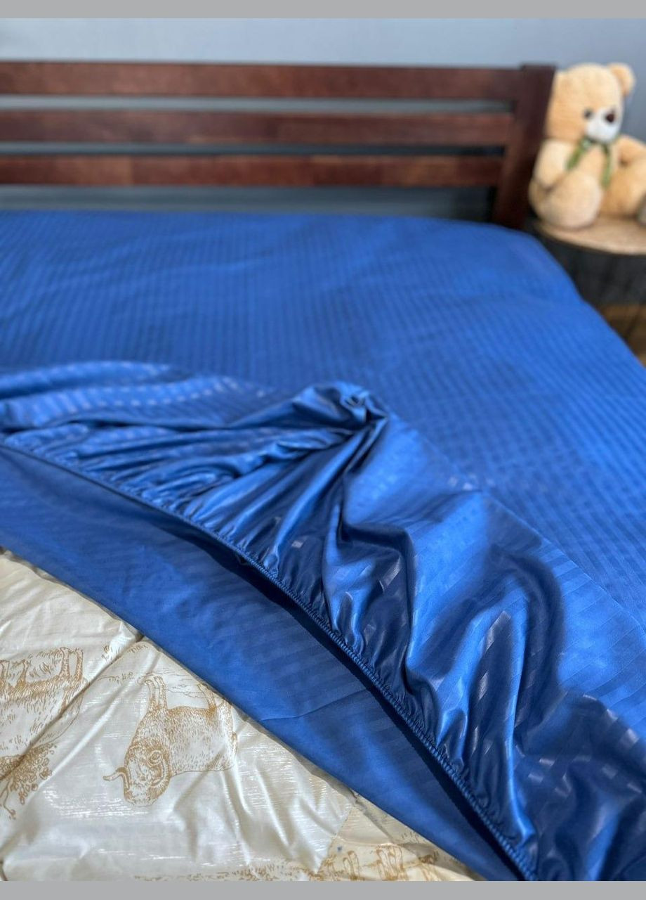 Простирадло полісатин Синій у Смужку на гумці 90х200х25 см No Brand (319337117)