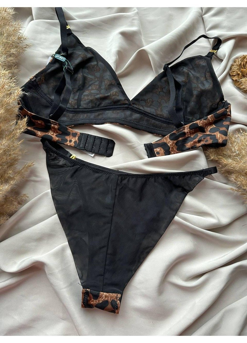 Коричневий комплект бюстгальтер без поролону + трусики сліп 390 chxl леопардовий CHLX