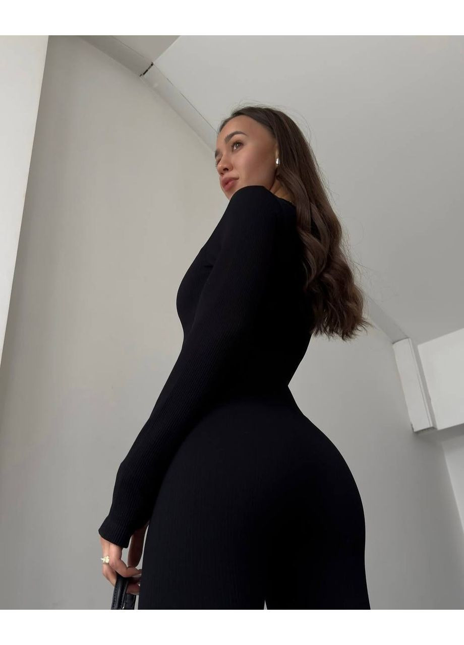 Жіночий комбінезон FINO Mode комбінезон-брюки чорний спортивний, повсякденний, вечірній, кежуал трикотаж, фліс