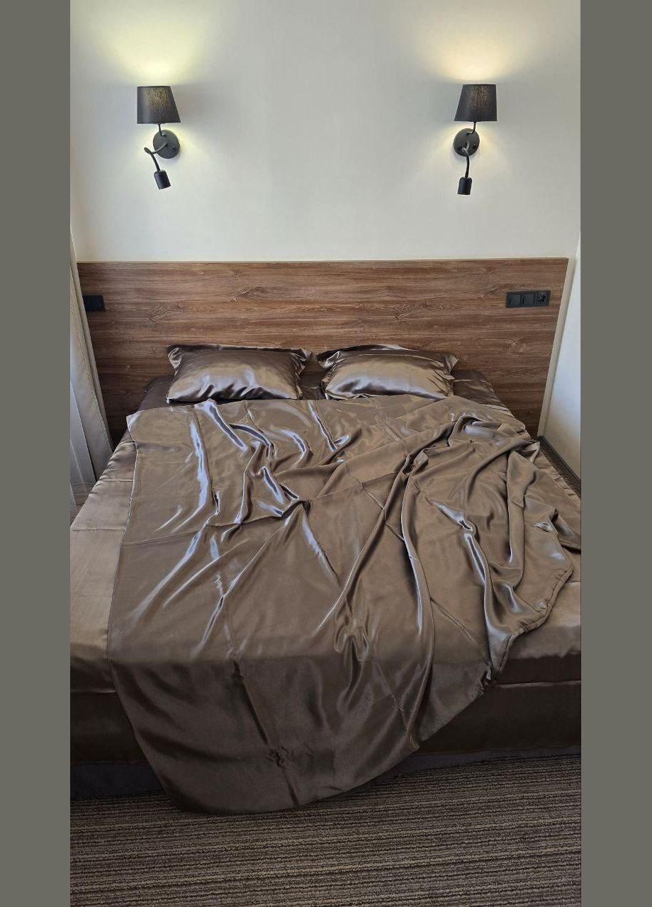 Атласний комплект постільної білизни Напівторний 145х210 наволочка 50х70 2шт з кантом Шоколадний (П4К-atlas25-10) No Brand (342097443)