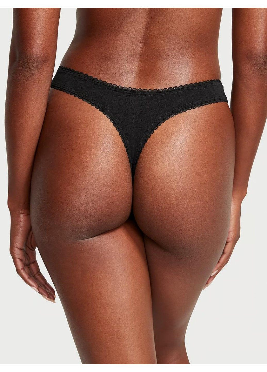 Трусики-стринги хлопковые Stretch Cotton High-Leg Scoop Thong Panty черные Victoria's Secret (330829461)