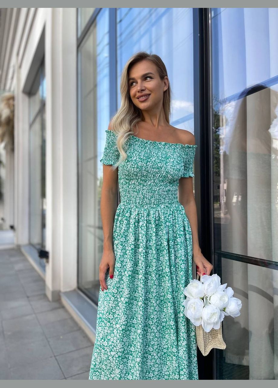 Бирюзовое праздничный, повседневный, кэжуал женское платье с разрезом с открытыми плечами Україна