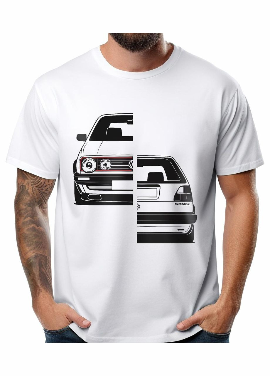 Біла футболка чоловіча з принтом volkswagen golf ii gti artcollection 101003 біла Avtolife