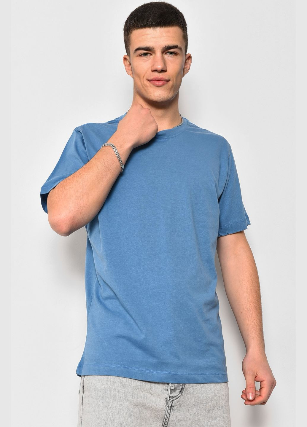 Синя футболка чоловіча однотонна синього кольору Let's Shop