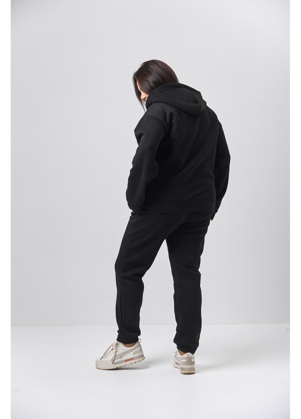 Женский теплый спортивный костюм Большого размера на молнии из тринитки на флисе, черный No Brand (365830129)