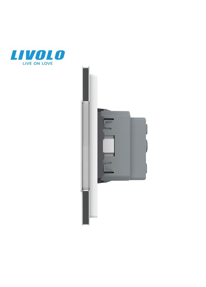 Тройная электрическая розетка с заземлением, белая, стеклянная рамка, шторки, 250В 16А (VL-C7C3EU-11) Livolo (370970781)