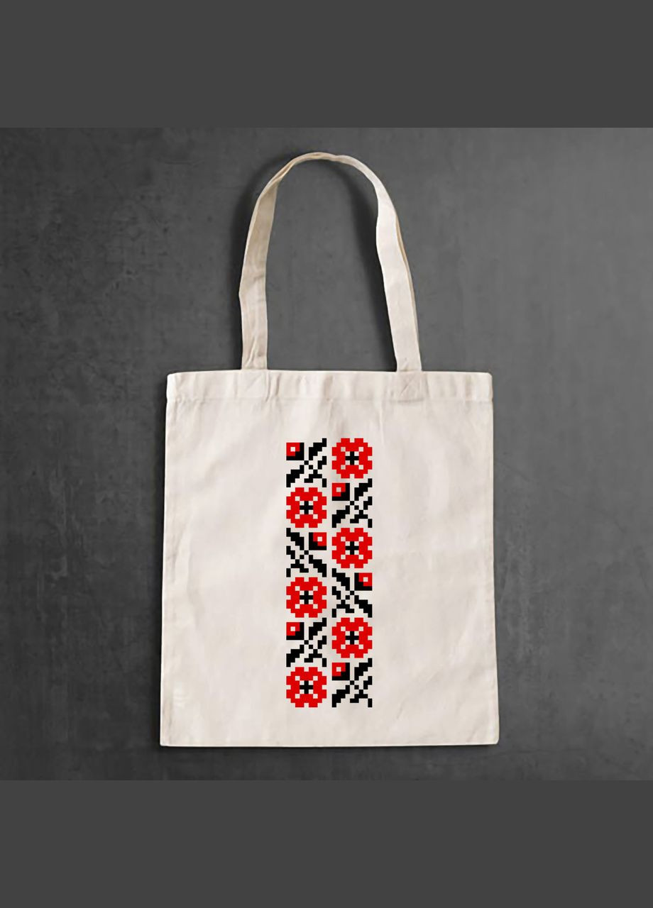 Эко сумка, шоппер, повседневная с принтом "Красный цветочный орнамент вышиванки на груди" Кавун шопер (316138316)