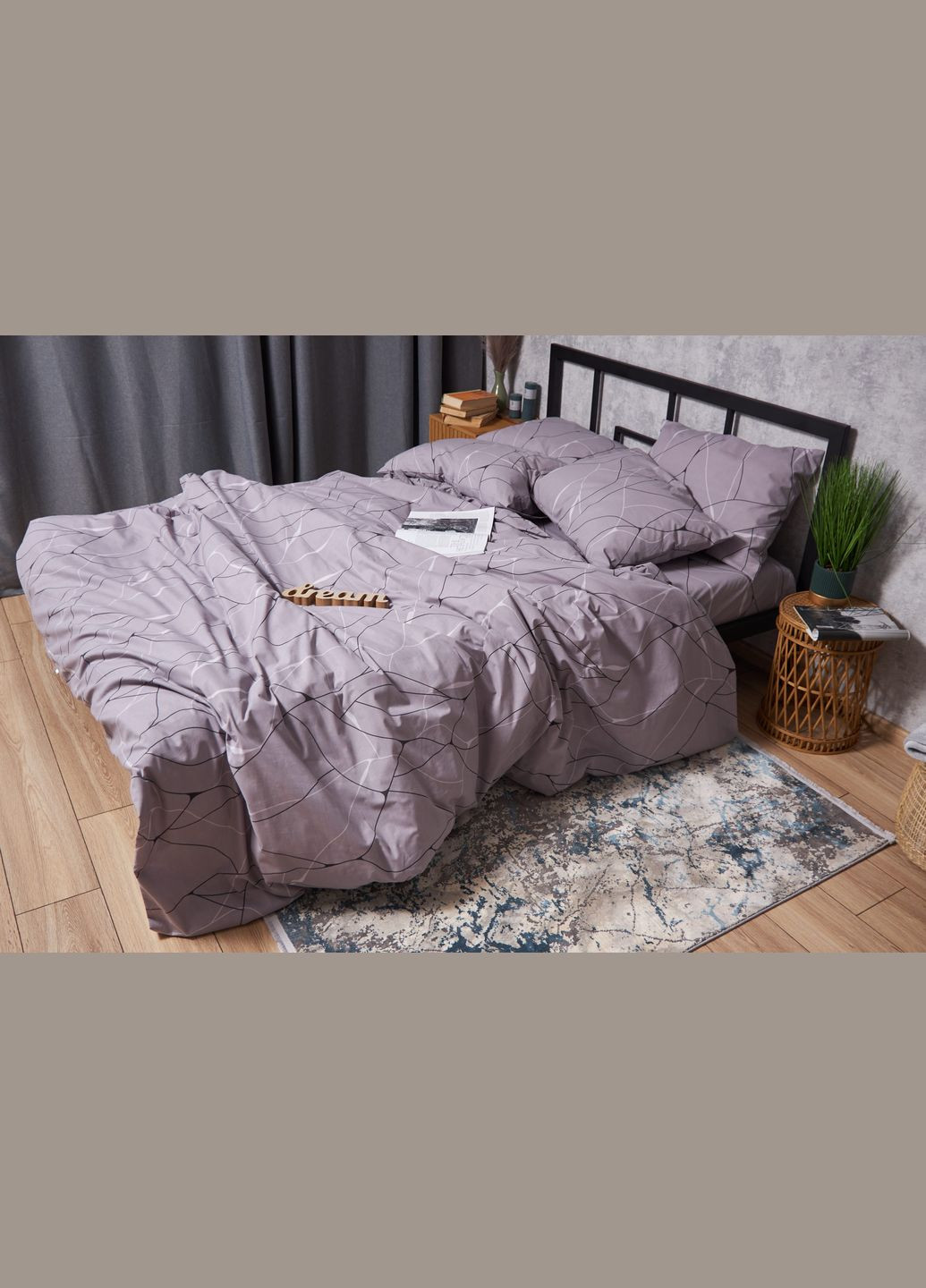 Комплект постільної білизни Бязь Gold Люкс полуторний 143х210 наволочки 2х40х60 (MS-820004110) Moon&Star Graphite (288536235)