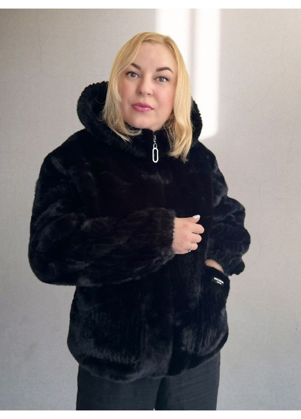 Жіноча коротка шуба з капюшоном Норка Чорний No Brand (358202939)