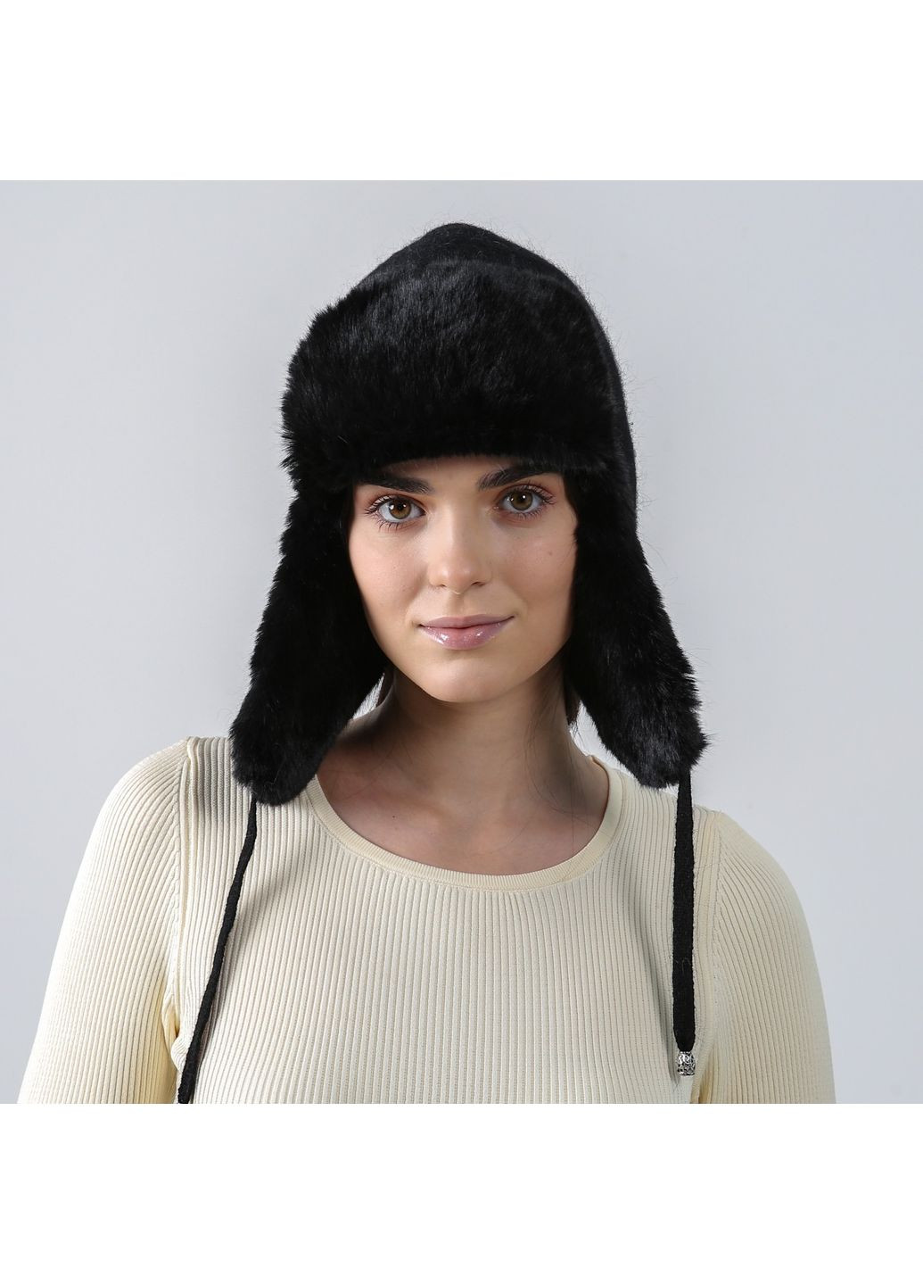 Шапка вушанка жіноча ангора зі штучним хутром песець чорна ЕЛПІ LuckyLOOK 931-879 (367992007)