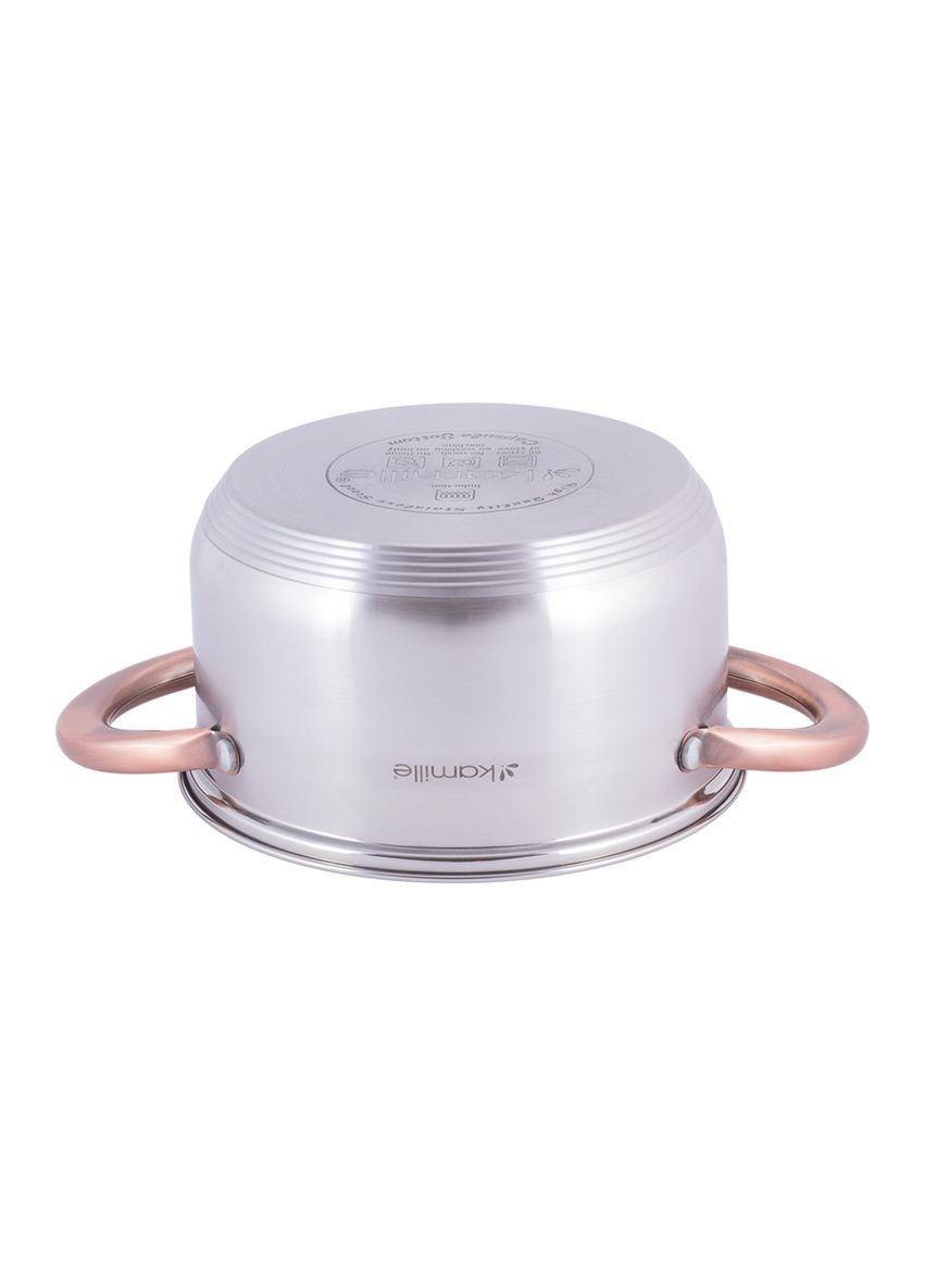 Кастрюля с крышкой 2л из нержавеющей стали и полыми ручками для индукции и газа KM-4931 Kamille (371898452)