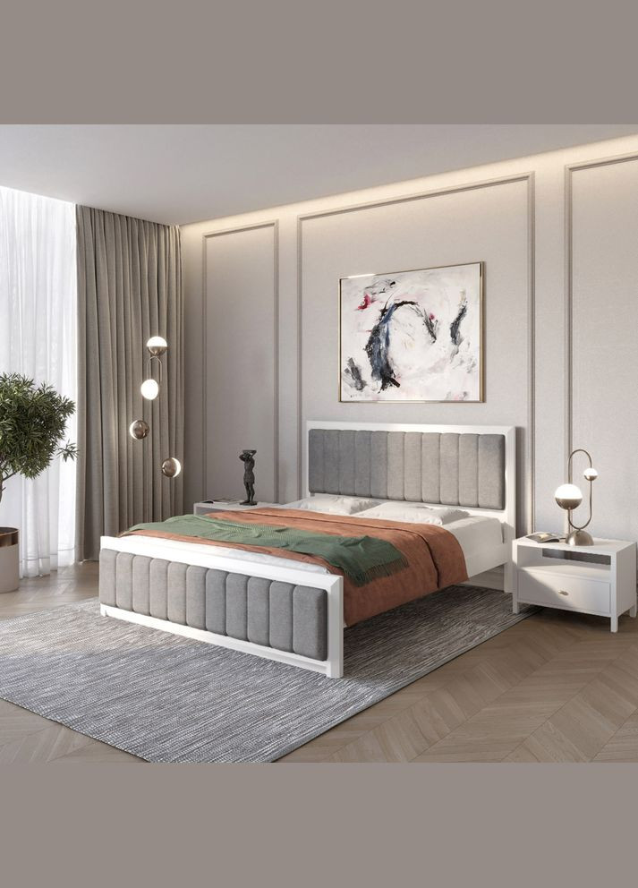 Двоспальне дерев'яне ліжко Барселона Б1 (RAL9003)/Аляска 93 (Сірий) 160х190 см (MBG-11825) Mebigrand (368281385)
