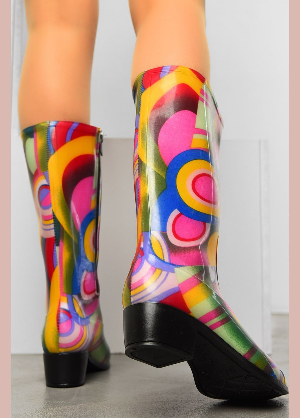 Цветные сапоги резиновые высокие женские разноцветные Let's Shop