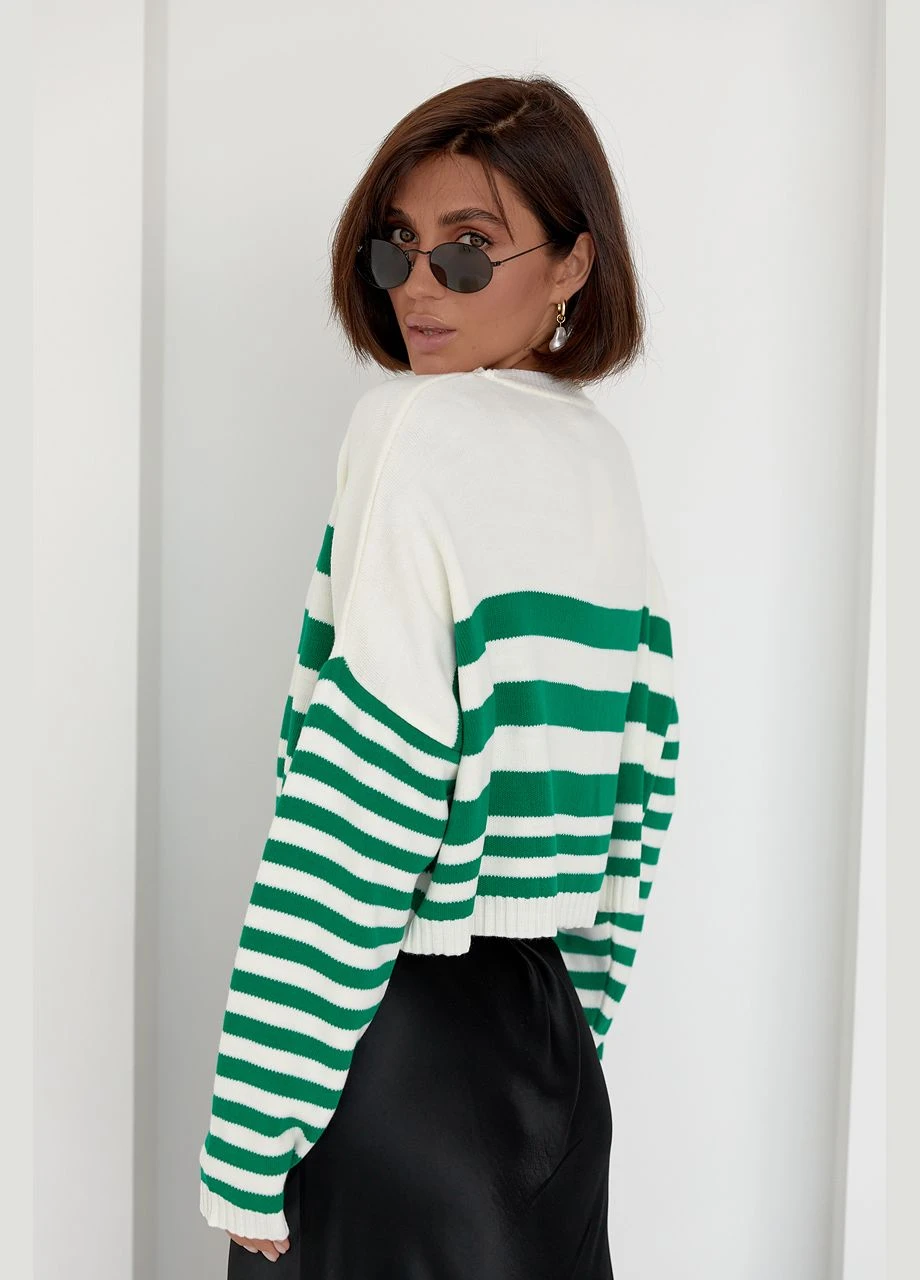 Укорочена в'язана кофта в смужку 01803 Lurex (280910430)