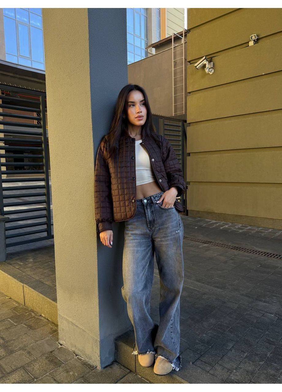 Коричневая демисезонная стеганая куртка бомбер куртка-лайнер Україна