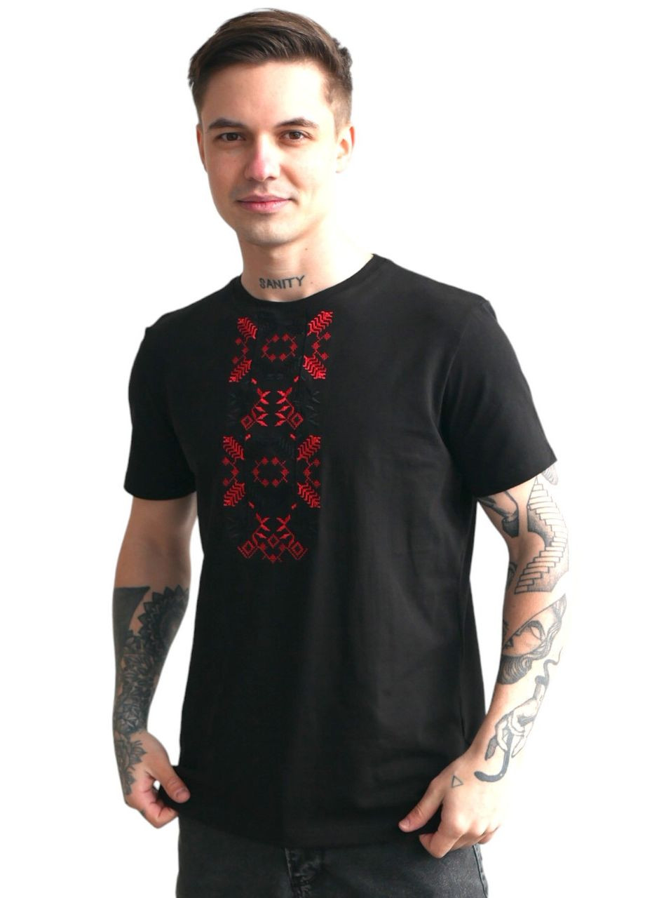 Черная футболка love self кулир черная вышивка подсолнух р. 5xl (58) с коротким рукавом 4PROFI