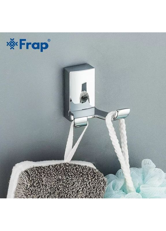 Гачок подвійний для ванної F1805-2 з 2-ма накладками, білий/хром Frap (371881858)
