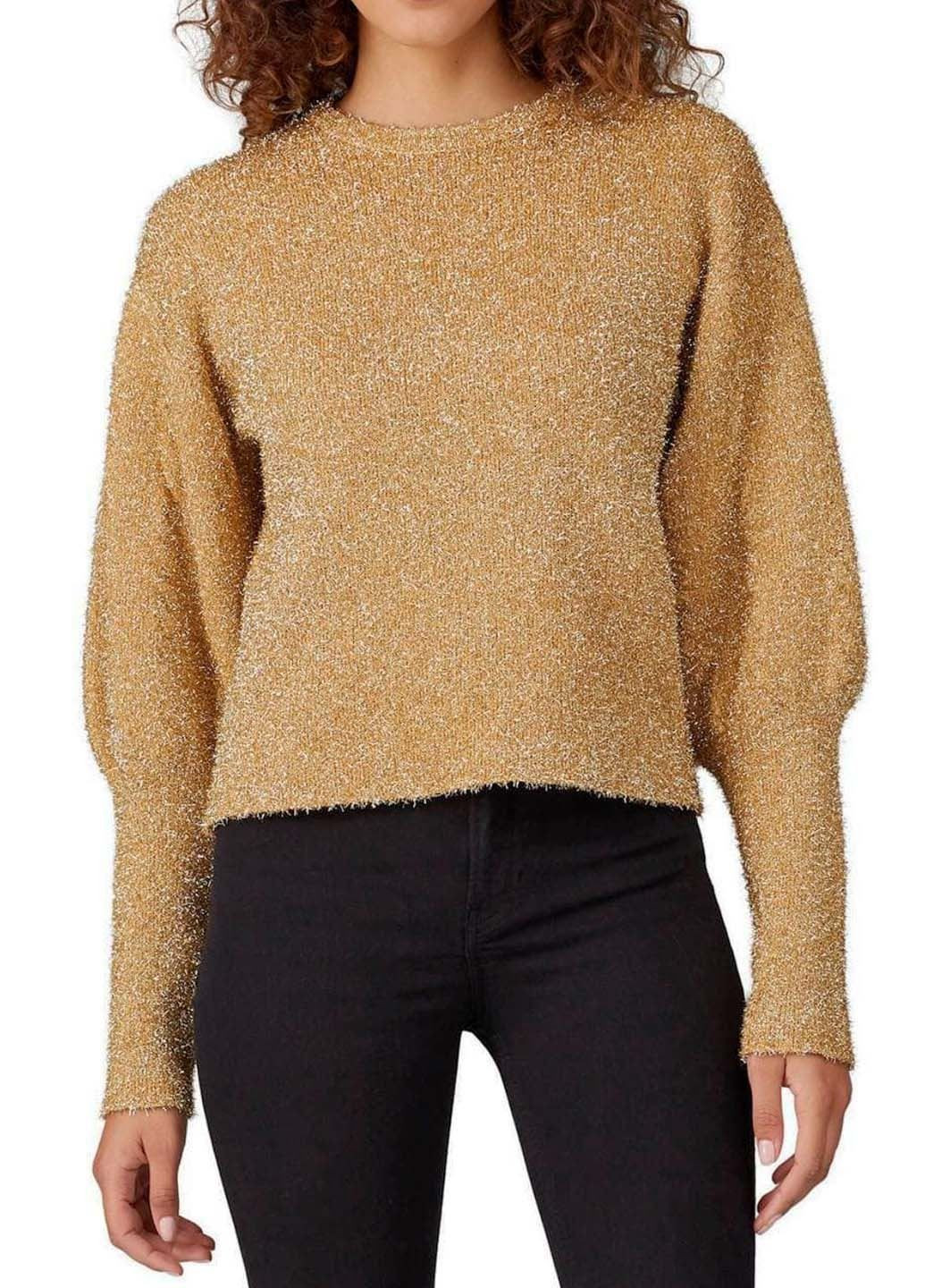 Золотий демісезонний жіночий блискучий светр з пишними рукавами the label Keepsake