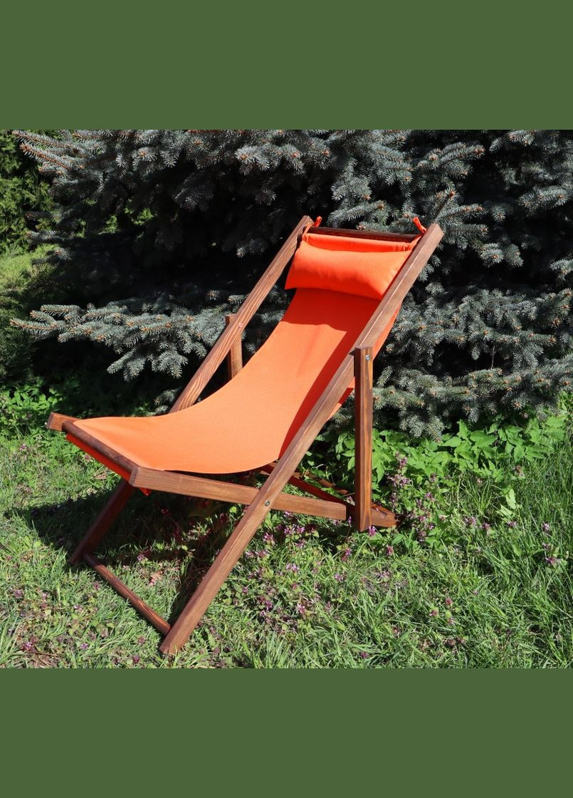 Розкладне дерев’яне крісло шезлонг з тканиною, для дачі, пляжу. Помаранчевий, колір каркасу: Коричневий No Brand (316221683)