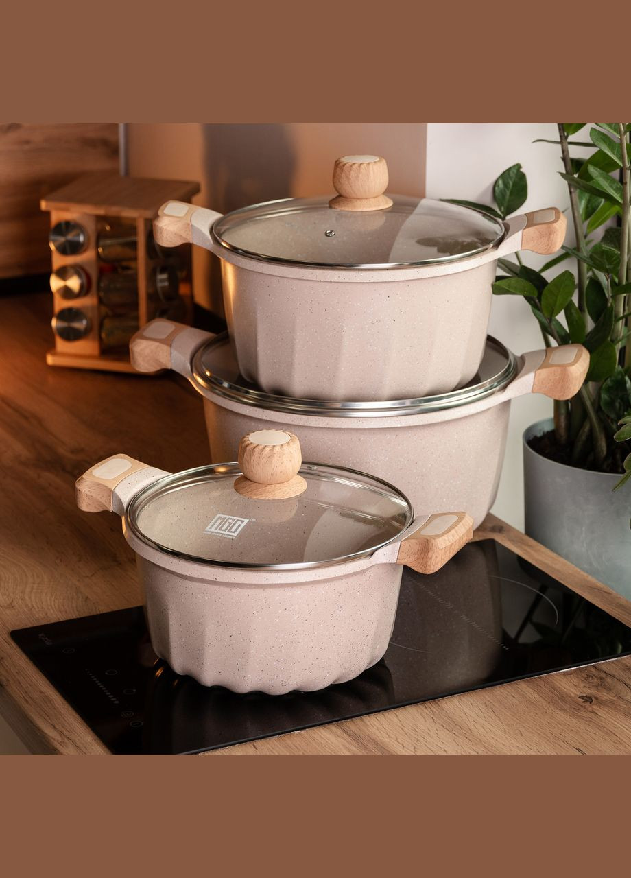 Набор кастрюль алюминиевых 5,3/8,2/11,8 л с керамическим покрытием, бежевый MGC (332211658)